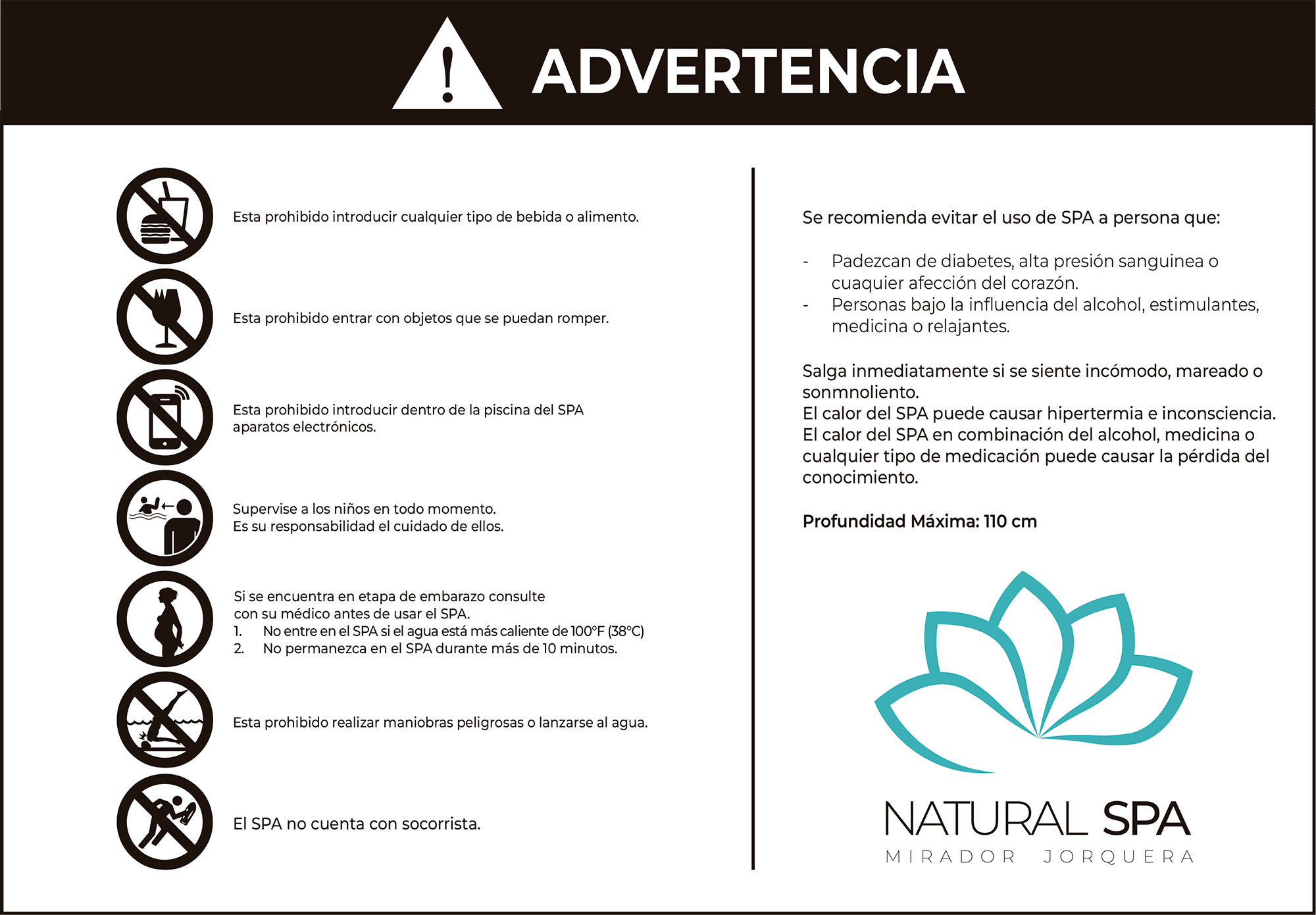 Normas de uso del spa